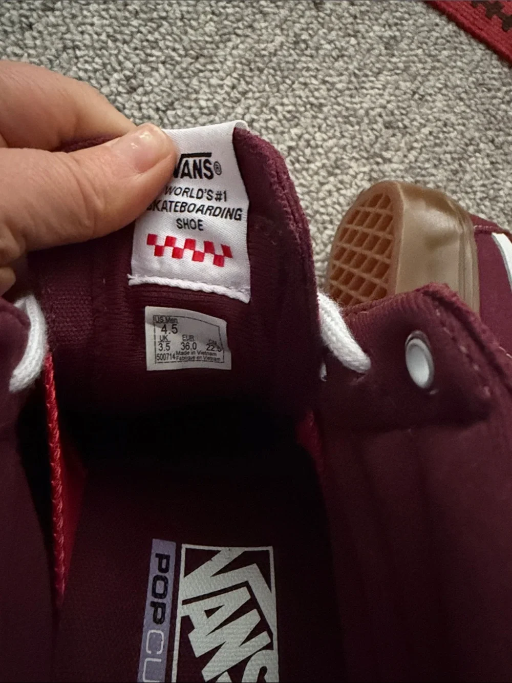 [VANS] Burgundy SK8 High-Top Gum Soled Suede Sneakers with White Stripe - Picture 6 of 7